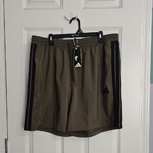 adidas Men's Olive Athletic Shorts with Black Stripes
